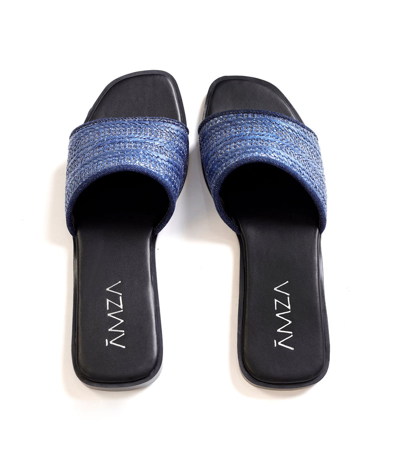 Natural Weave Navy Slide - Amza - 37