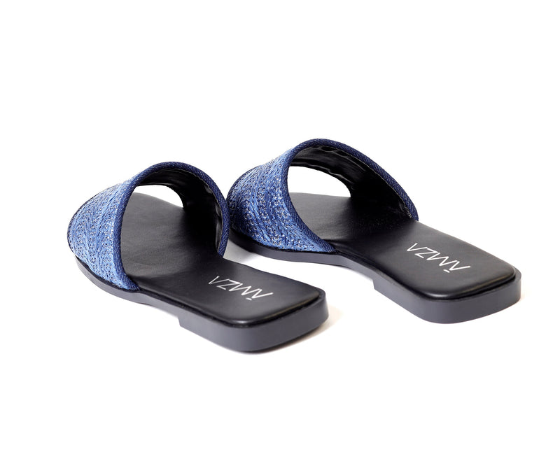 Natural Weave Navy Slide - Amza - 37