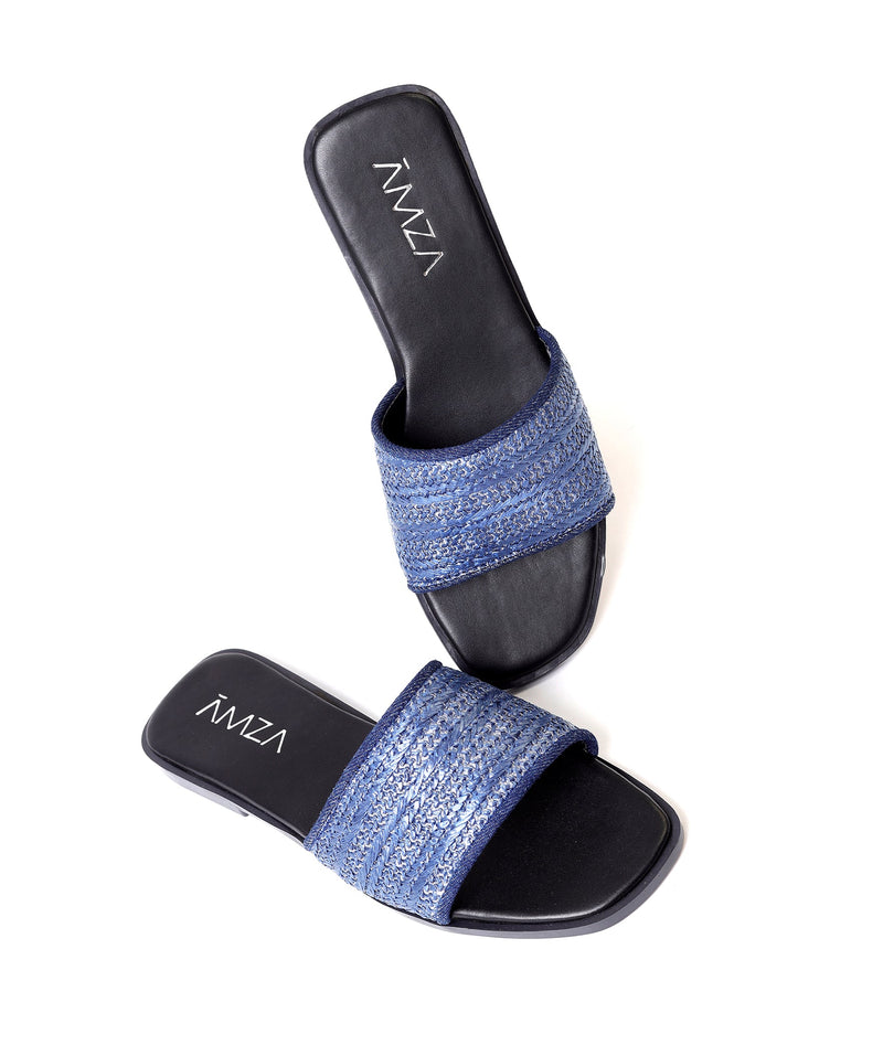 Natural Weave Navy Slide - Amza - 37