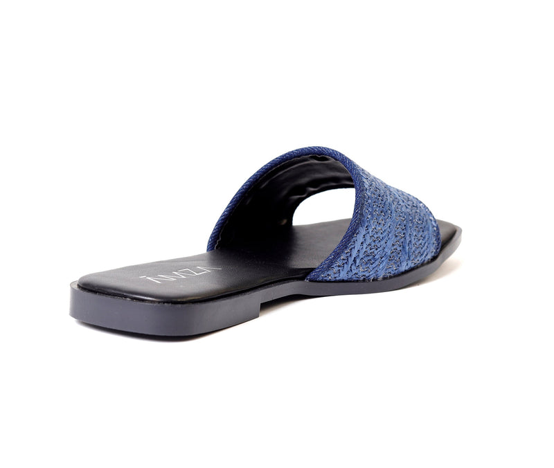 Natural Weave Navy Slide - Amza - 37