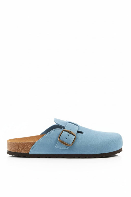 Premium Suede Baby Blue Clogs - Amza - 37