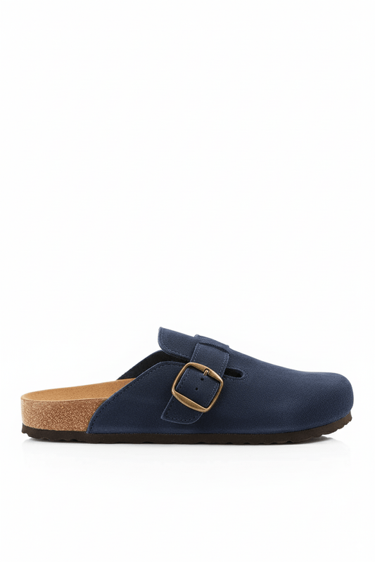 Premium Suede Navy Clogs - Amza - 37