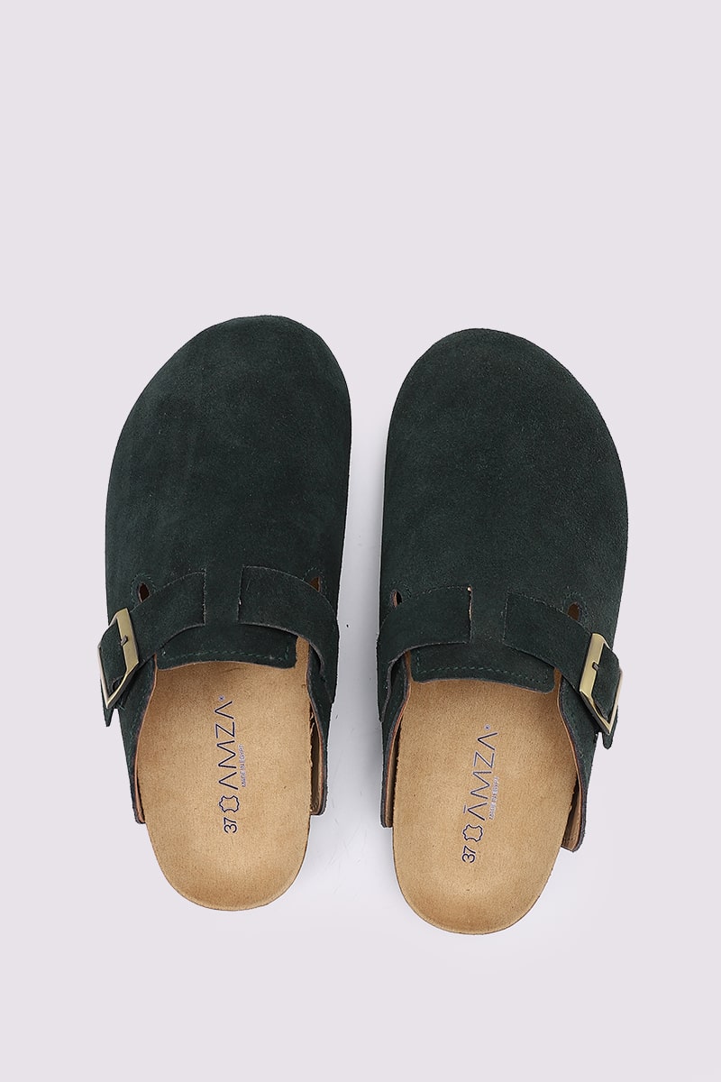 PREMIUM SUEDE GREEN CLOGS