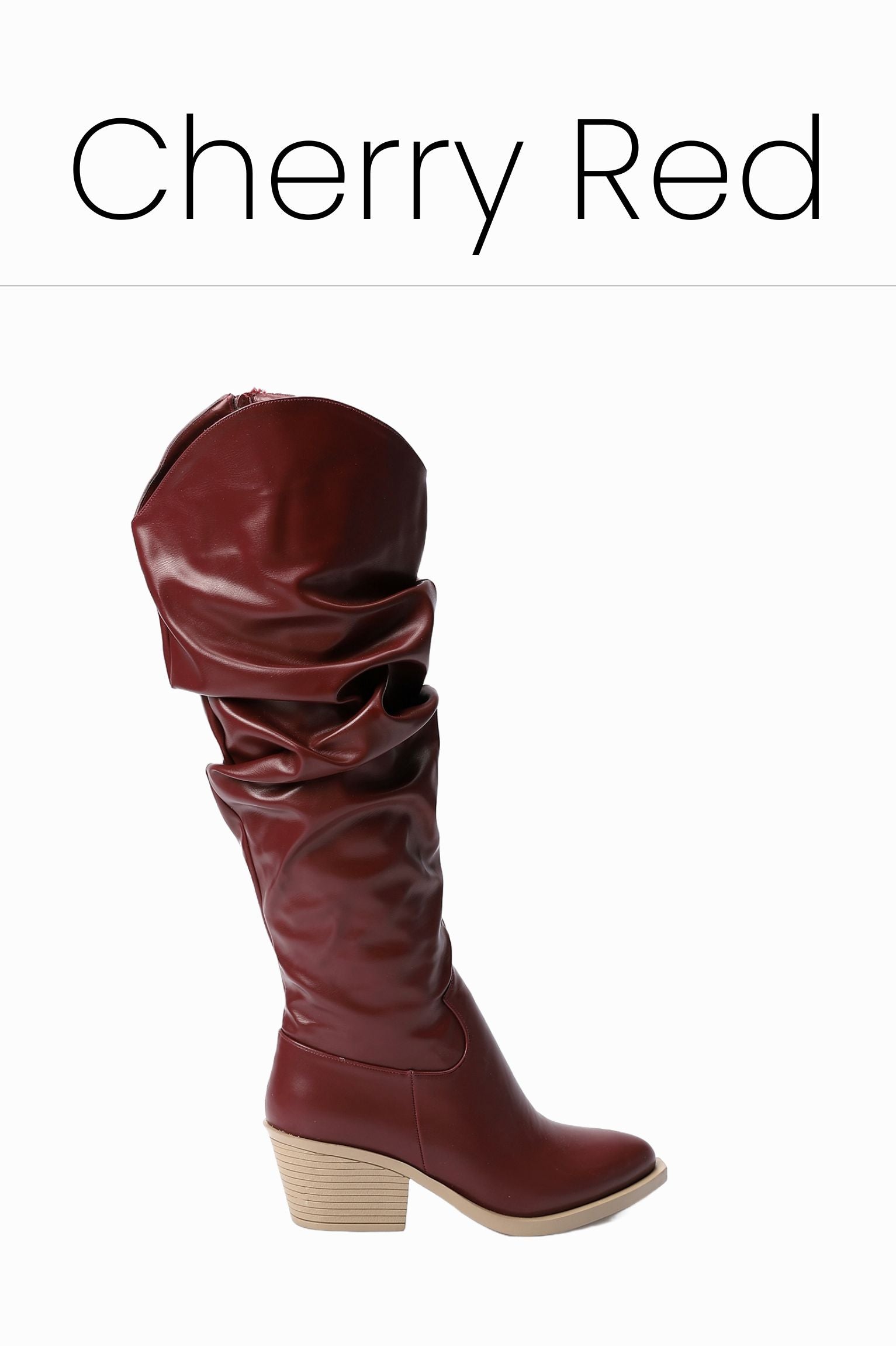 Cherry red leather knee high boots