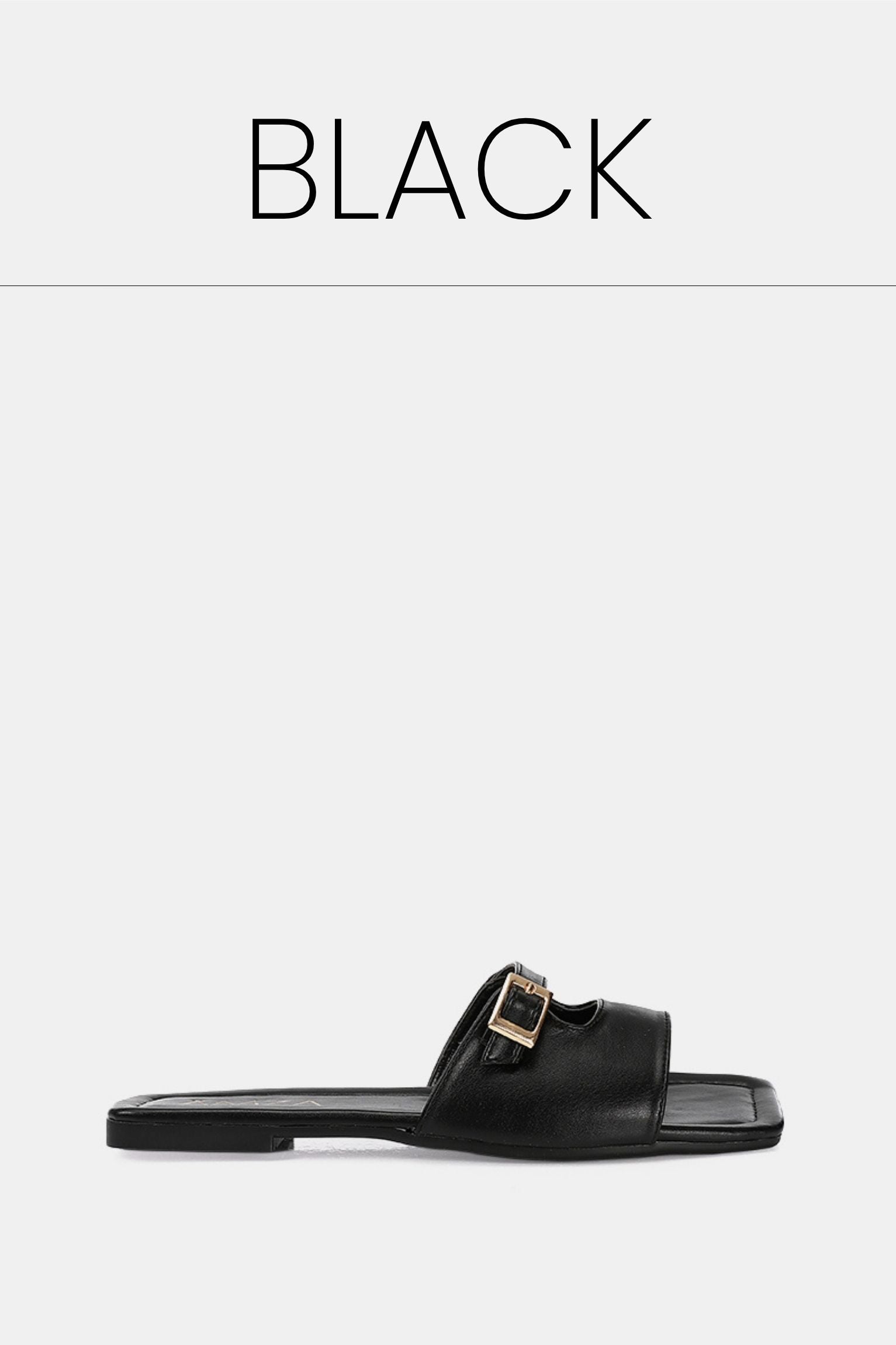 Leather black square slipper