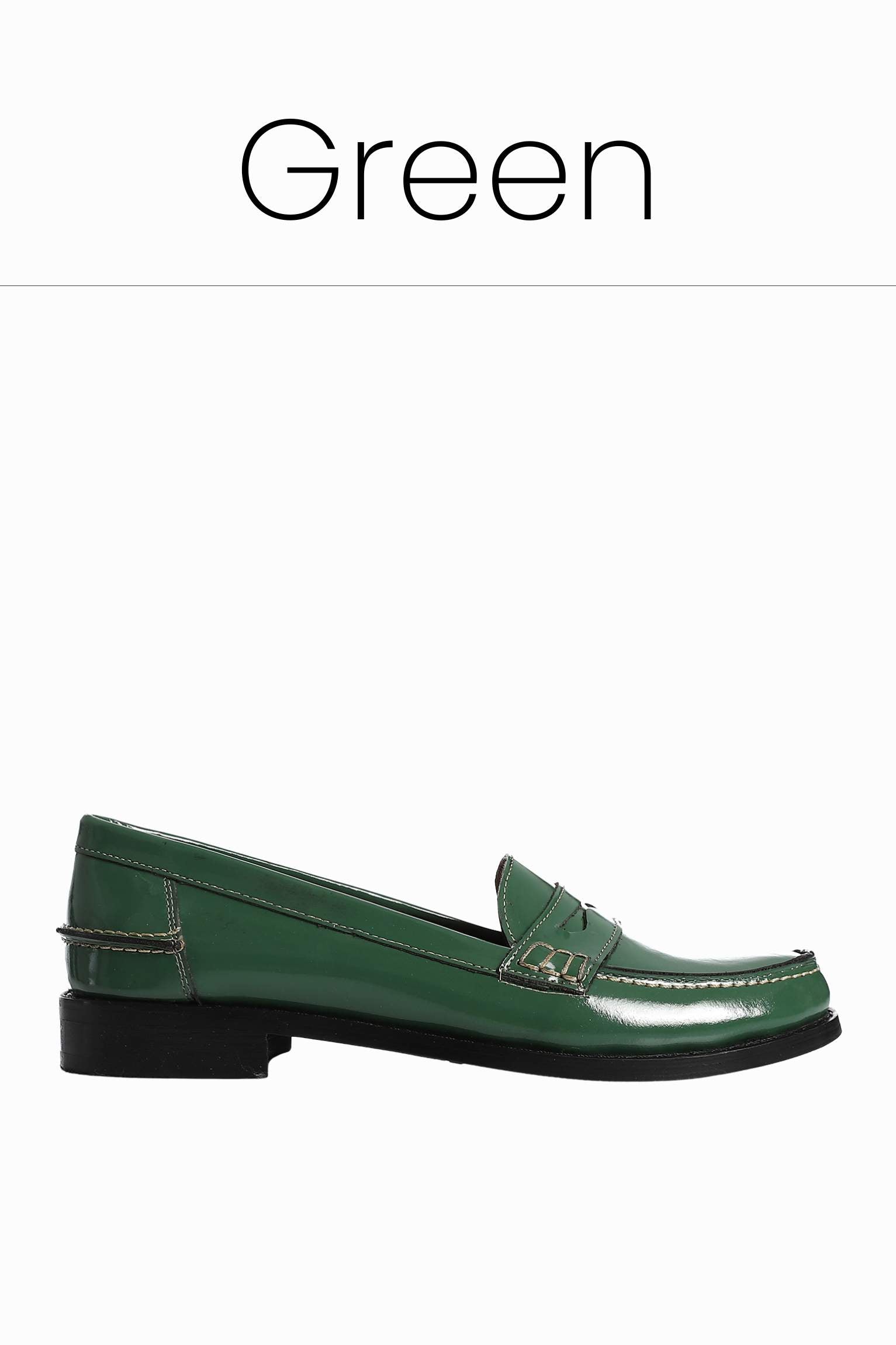 Green leather penny loafers