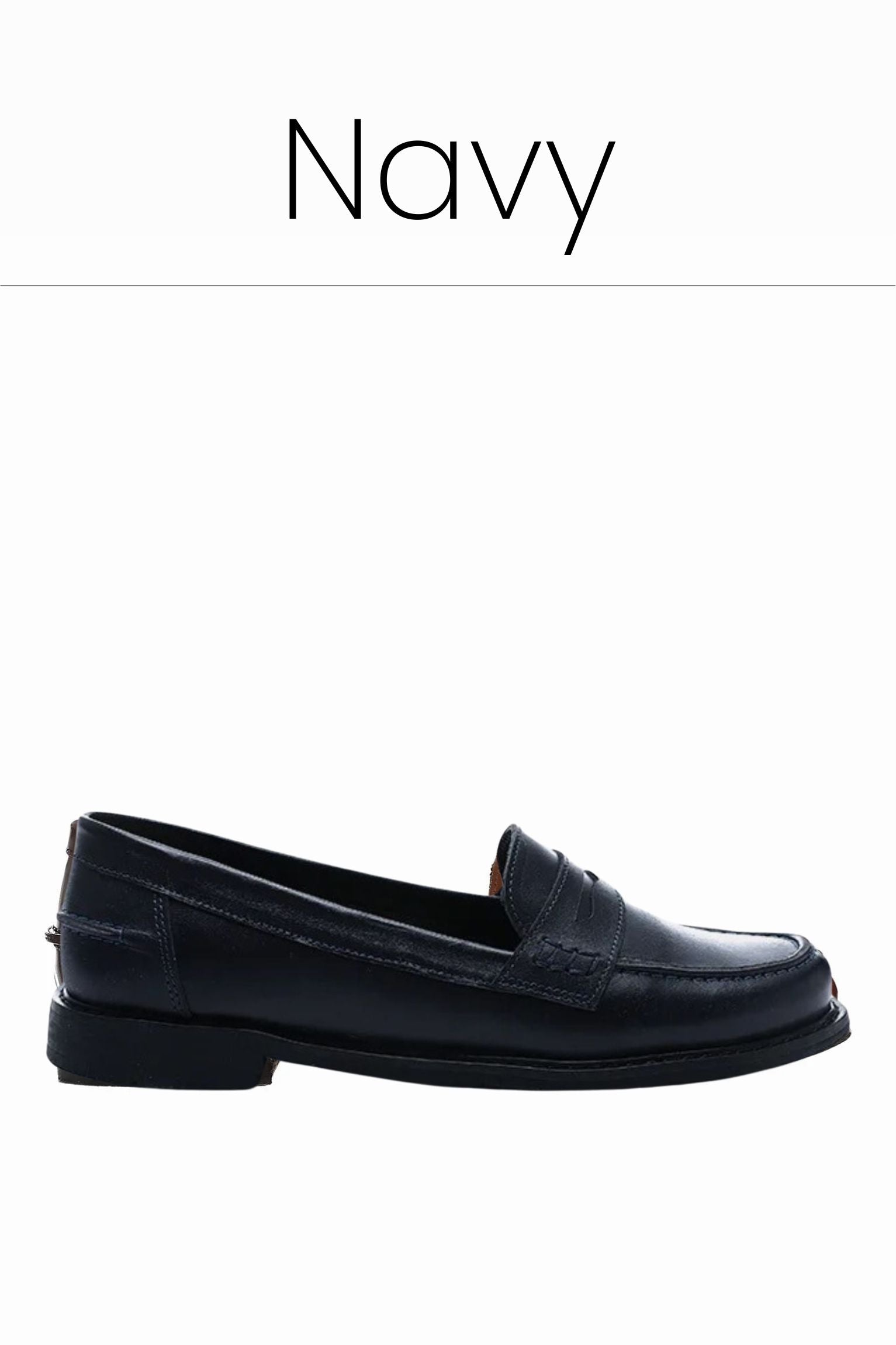 Navy leather penny loafers